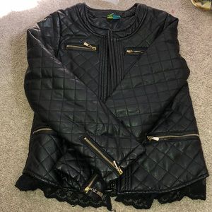 Girls black leather lace jacket with gold details